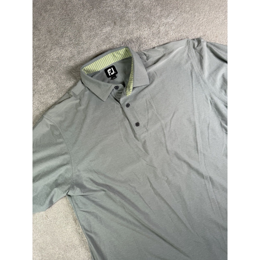 Footjoy Polo Shirt Men XL Gray S/S Stretch Golf Performance Casual Sleeve Logos*